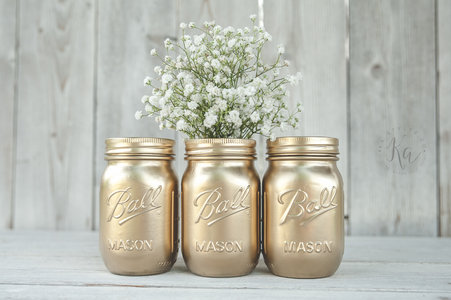 Rustoleum gold spray painted mason jars