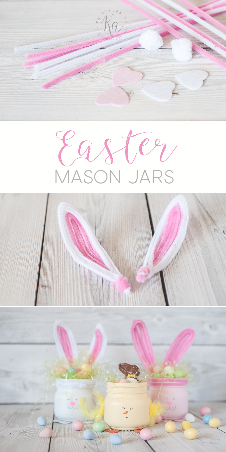 DIY Easter bunny and chic mason jars. Cute gift or decor and can make with the kids.