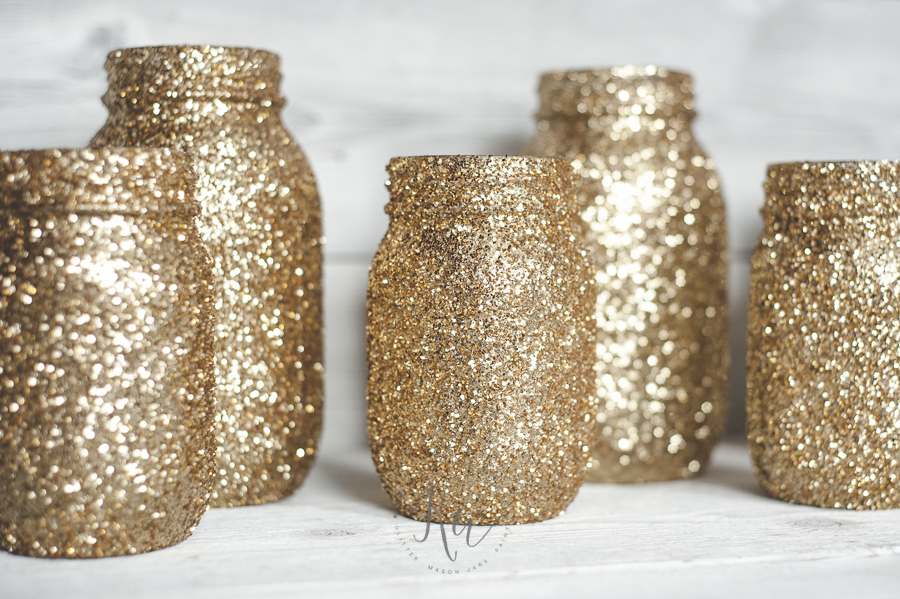 Gold glitter mason jars.