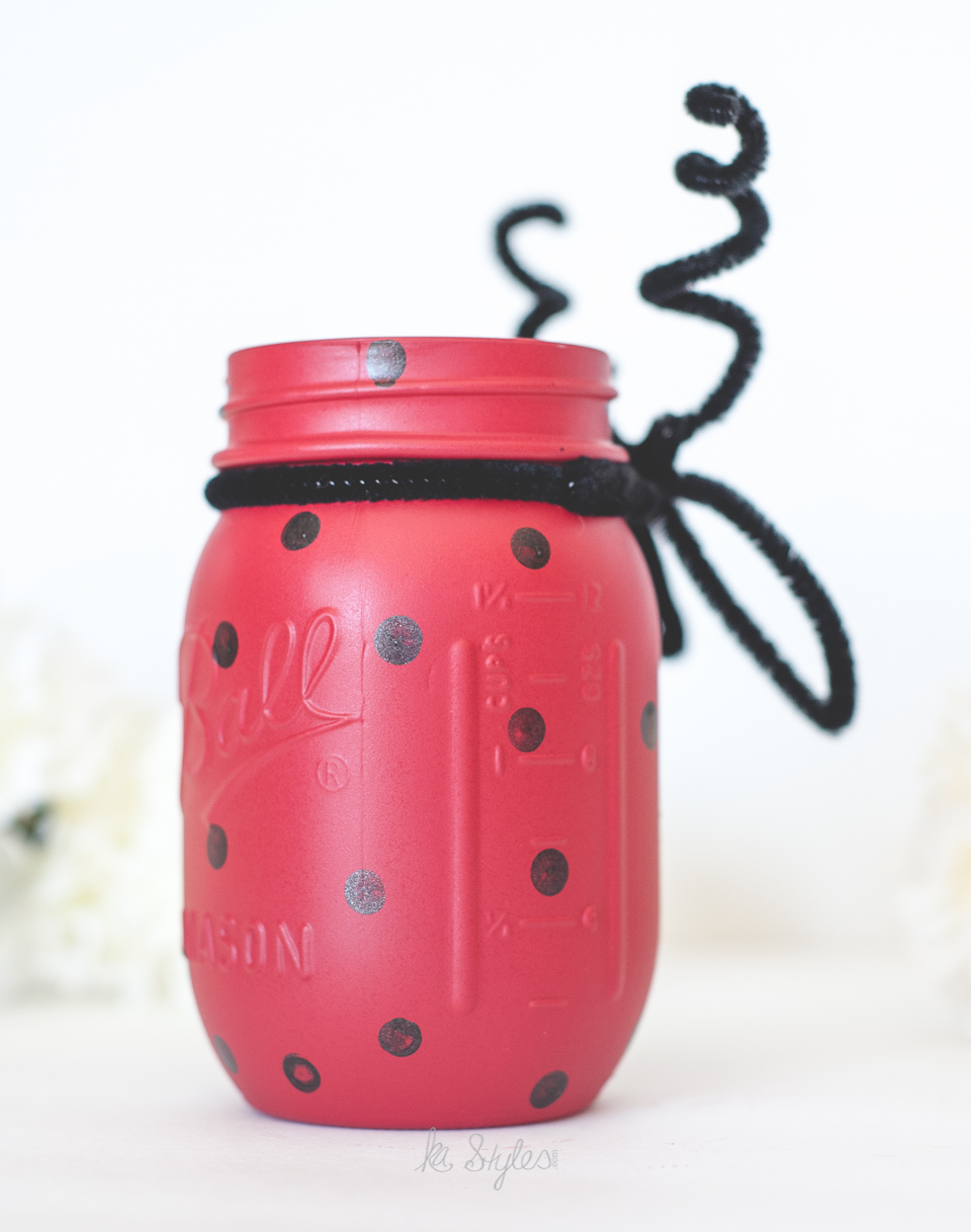 DIY Lady bug painted mason jar.