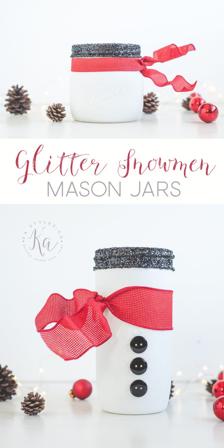 DIY glitter snowman mason jars.
