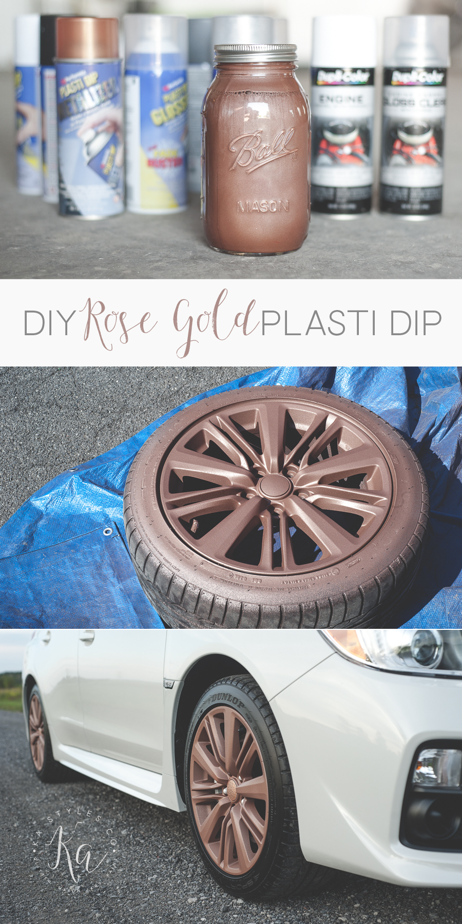 DIY rose gold Plasti Dipped WRX rims.