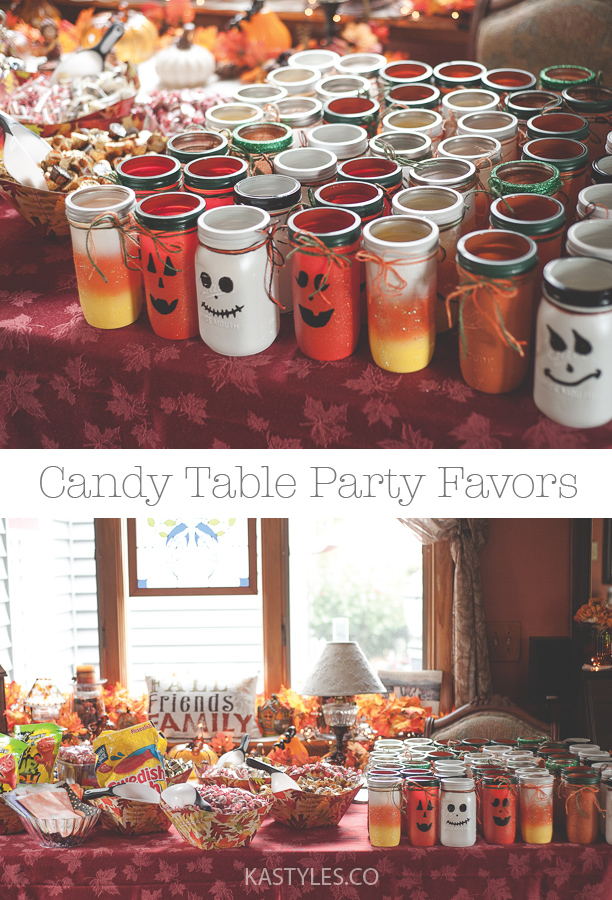 Candy corn, pumpkin and ghost mason jars.