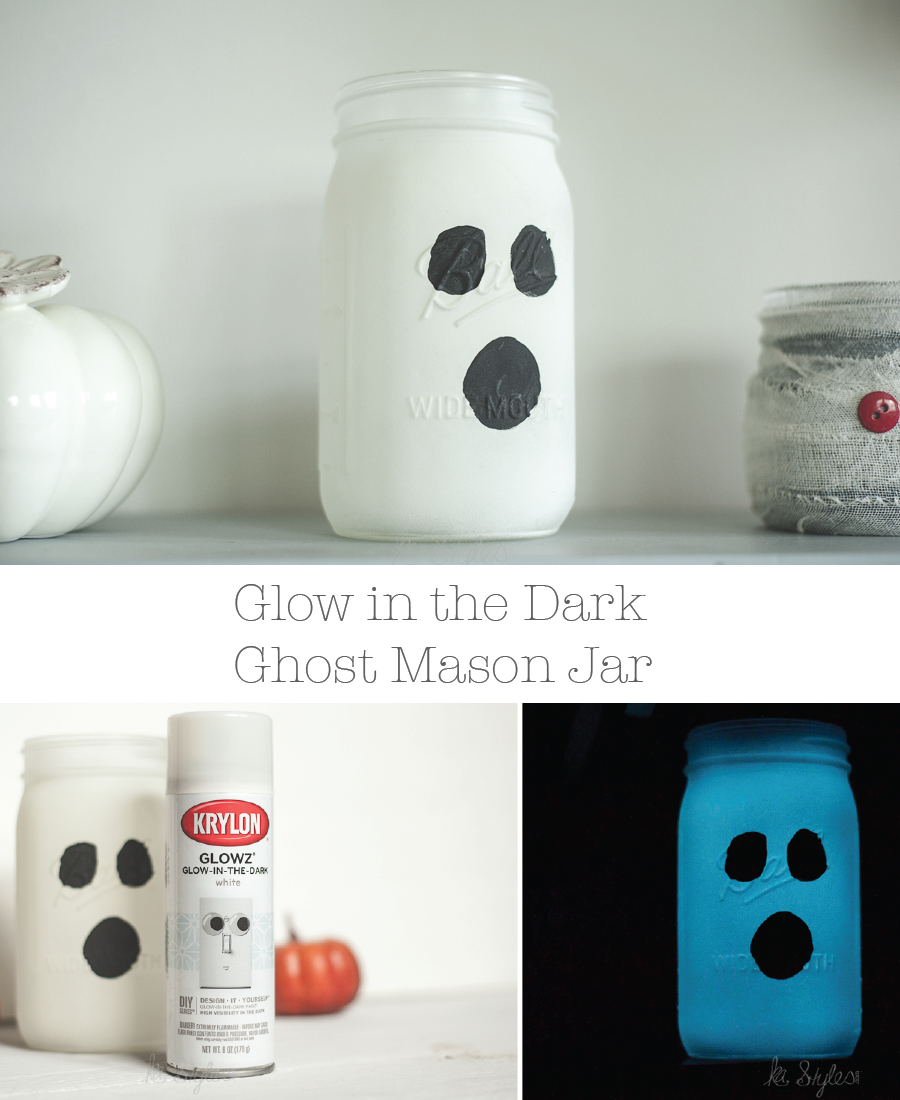 DIY Ghost mason jars with glow in the dark spray paint.