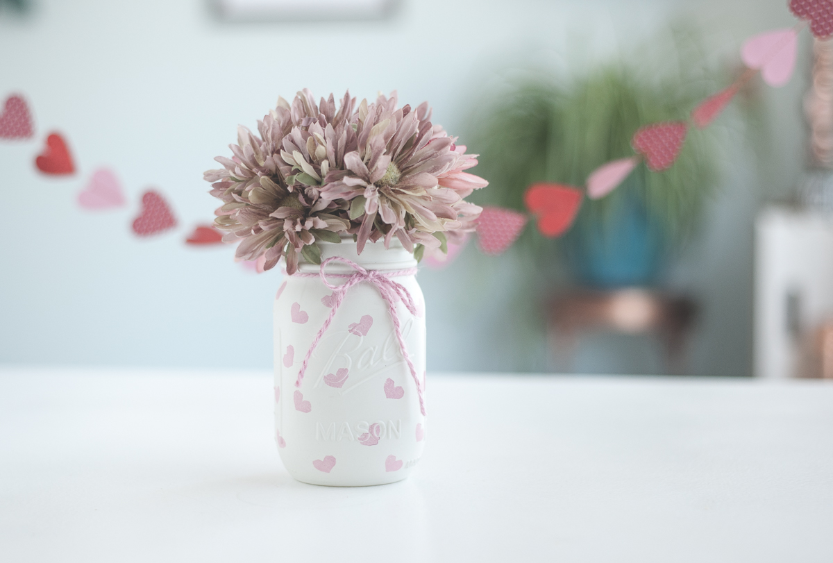 Valentines Day vases. Painted mason jars.