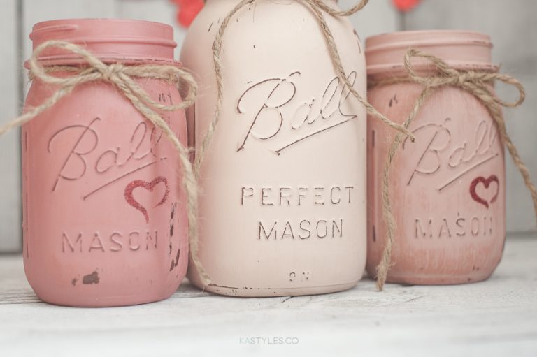 Latex Painted Mason Jars for Valentine's Day Sprinkled and Painted at