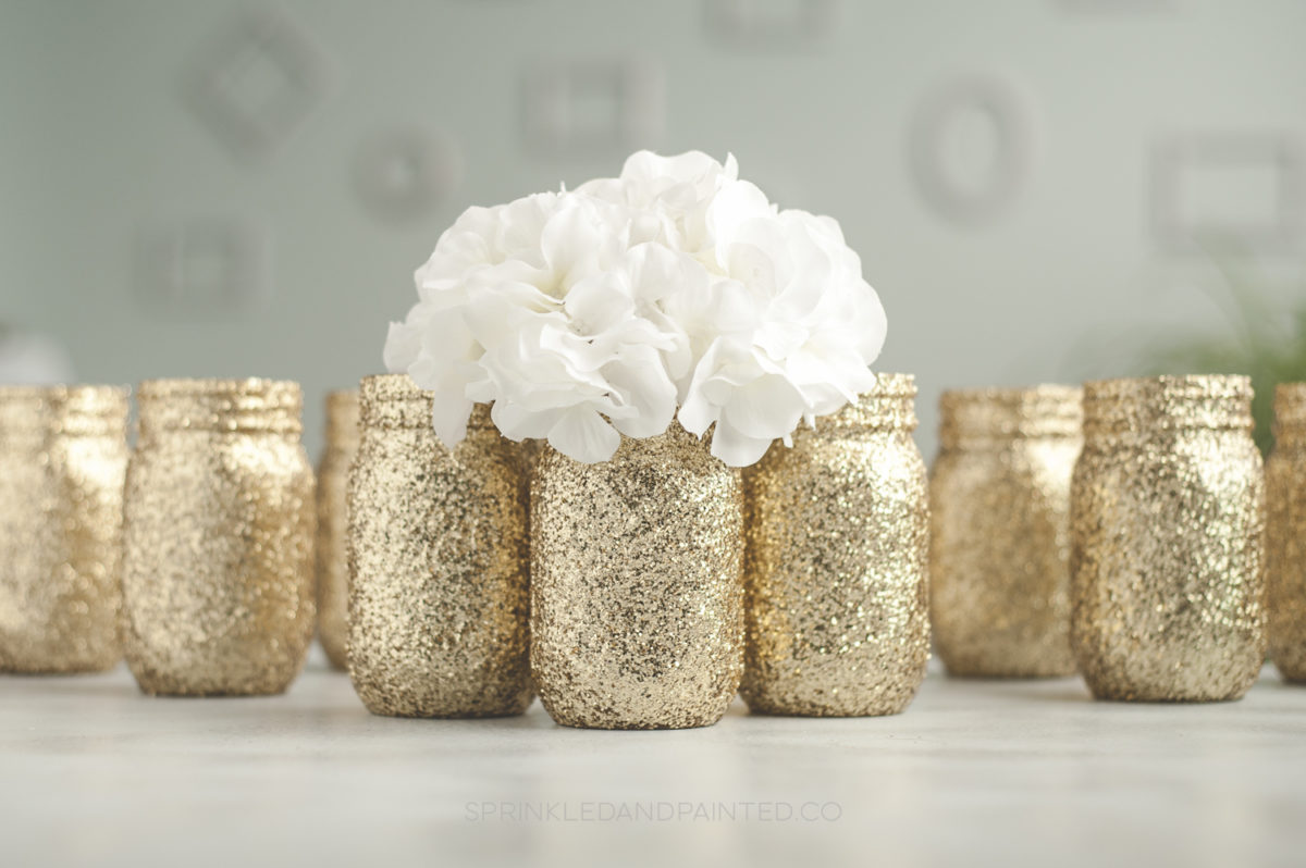Gold Glitter Mason Jars Sprinkled and Painted at KA Styles.co