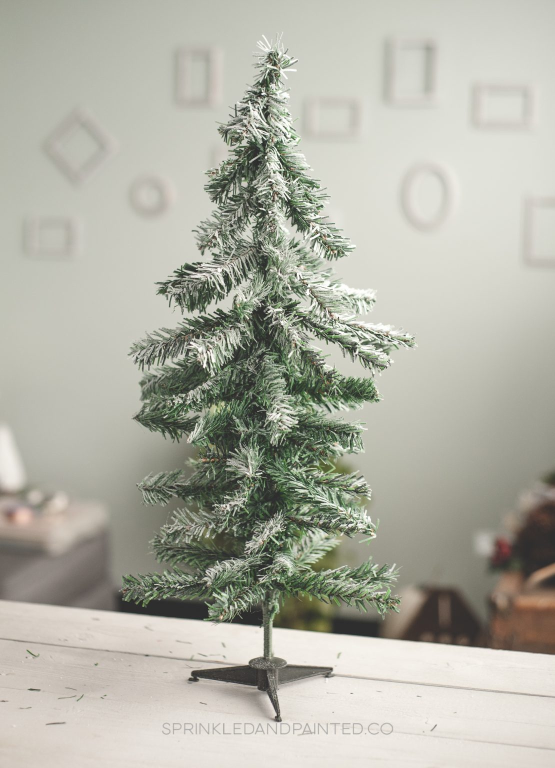 Two DIY Christmas Trees Dollar Tree Sprinkled and Painted at KA